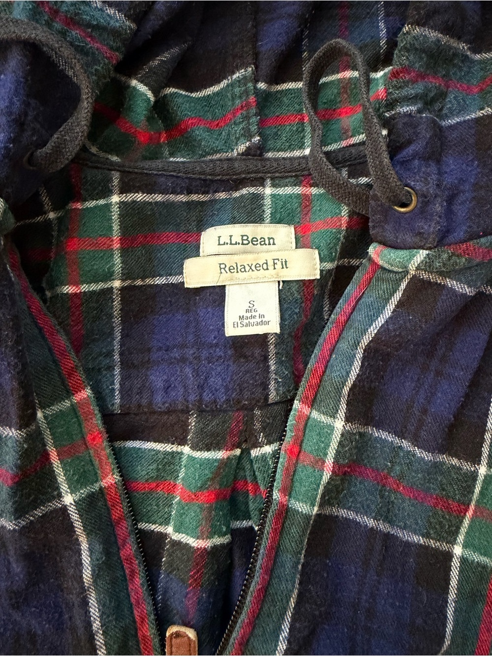 L.L. Bean Hooded Plaid Zip Jacket - Navy, Green, Red - Picture 2 of 2